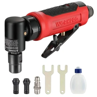 Afbeelding van WORKPRO Pneumatische haakse slijper, perslucht 6,3 mm, maximale druk bar, 20.000 rpm, inclusief kraag van 3 mm en 6