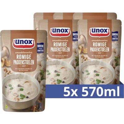 Afbeelding van Unox Smaakfavoriet Soep in Zak Romige Paddenstoelen een paddenstoelensoep met duurzaam verbouwde groenten en kervel 5 x 570 ml