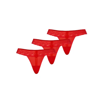 Afbeelding van Teyli Damessstring van mesh met kant, verpakking 3 stuks, rood, L