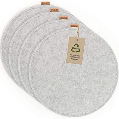 Afbeelding van Miqio Design zitkussen, rond, van vilt met antislipnoppen, duurzaam gerecyclede PET flessen, ø35 cm, set 4, wasbare stoelkussens, antislip, zitkussen voor bank en stoel, lichtgrijs