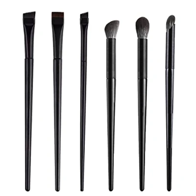 Afbeelding van Set van 6 make upkwasten, platte wenkbrauwkwast, afgeschuinde eyelinerkwast, oogschaduwapplicator voor het vormen wenkbrauwen, aanbrengen highlights en schaduwen
