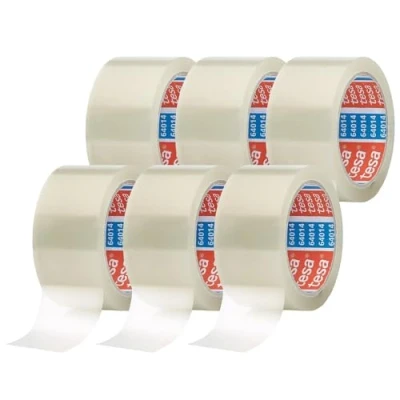 Afbeelding van tesapack 64014 Verpakkingstape, per 6 stuks verpakt, geluidsarm, voor het verpakken van pakketten en dozen, transparant, rollen elk 66 m