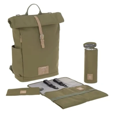 Afbeelding van LÄSSIG Luiertas Rolltop Backpack rugzak incl verschoningsmatje olive
