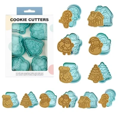 Afbeelding van JAMSSOW 6 stuks uitsteekvormpjes voor Kerstmis, 3D kerstuitsteekvormpjes, kunststof uitsteekvormen koekjessnijders taartdecoratie, koekjes bakken