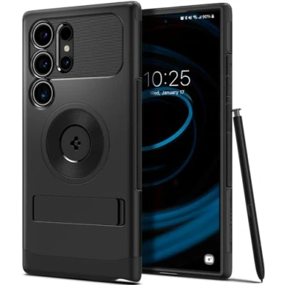 Afbeelding van Spigen Slim Armor MagFit Hoesje Geschikt voor Samsung Galaxy S24 Ultra Back Cover Compatibel met MagSafe Standaard Air Cushion technologie Zwart