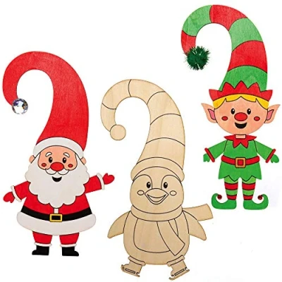 Afbeelding van Baker Ross AX487 Deurhangers Met Kerstfiguren Pakket Van 5, Houten Feestelijke Ambachten Voor Kinderen Om In Te Kleuren, Versieren En Weer Geven