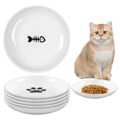 Afbeelding van Voerbak kat keramische kom eten bak: 6 stuks keramiek, voedsel kat, katten voerbak, kattenbak, kattenbord plat kattenkom, kattenvoerbak