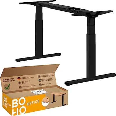 Afbeelding van boho office® Premium Line zwart elektrisch in hoogte verstelbaar bureau, 3 voudige telescoop, extreem stabiel, Made Germany, 2 stille motoren, verhoogde veiligheid, bescherming tegen aanvaringen