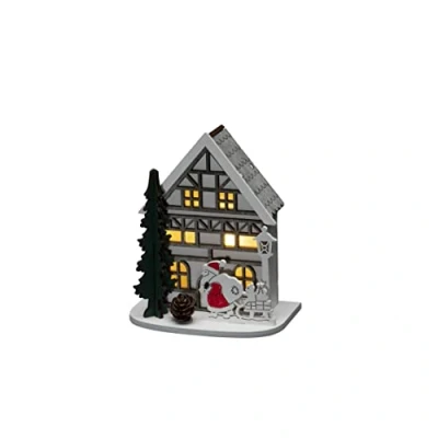 Afbeelding van Konstsmide 3277 210 Houten figuur Huis met kerstman Warmwit LED Warm wit Timer, Schakelaar