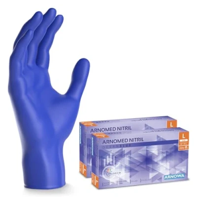 Afbeelding van ARNOMED wegwerphandschoenen donkerblauw, L, nitril handschoenen met 200 stuks per doos, poedervrij, latexvrije rubber handschoenen, verkrijgbaar in S, M, L &amp; XL