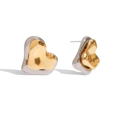 Afbeelding van Bijoutheek Oorknoppen Dubbel Hart Voor Achter Bicolor Zilver