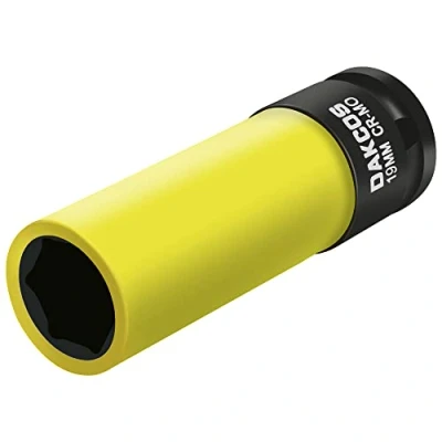 Afbeelding van DAKCOS 1/2 Inch Drive Wheel Protector Impact Socket Dunne Muur Diepe Set met Plastic Mouw 6 Punt Cr Mo Metrische Beschermende Lug Moer 19mm