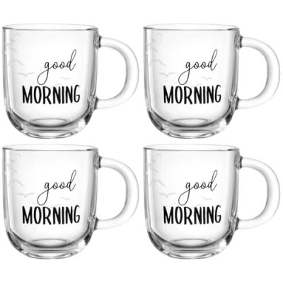 Afbeelding van LEONARDO HOME Ufficio Good Morning 047079 Mok, set van 4, vaatwasserbestendige kopjesset, hoogwaardige en moderne koffiekopjes voor kantoor, dagelijkse theekopjes, 4 stuks, 400 ml
