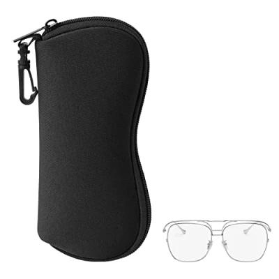 Afbeelding van kwmobile brillenkoker van neopreen 8x18,5 cm Met ritssluiting en karabijnhaak Brillenetui in zwart