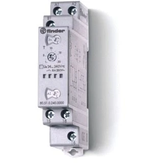 Afbeelding van Finder tijdrelais 17 5 mm breed 1 wisselcontact 8 a 250vac1 multifunctie 24 240 v ac dc 80 51 0 0000
