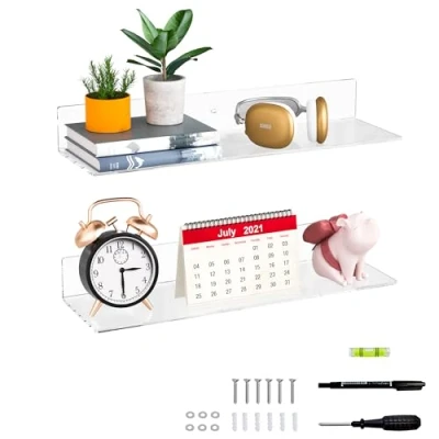 Afbeelding van Sezanrpt 50 cm heldere wandplanken voor aan de muur, wandgemonteerde acryl zwevende plank planten, luidspreker, radio, funko pop, pluche dier, boeken, cosmetica, toiletartikelen, 2 stuks (50 cm)