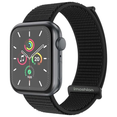 Afbeelding van Apple Watch Nylon+ bandje Zwart Geschikt voor Series1/2/3/4/5/6/7/8/9/10/SE (38/40/41 mm) Series 10 (42