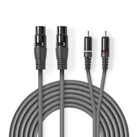 Afbeelding van 2 x XLR naar Tulp kabel (v/m) Nedis 1.5 meter (Gebalanceerd, Stereo, 100% koper)