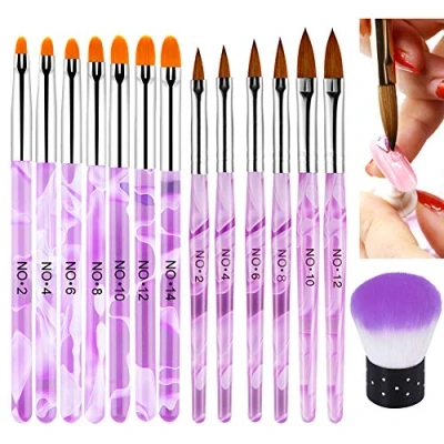Afbeelding van 14 STUKS UV Gel Nagelborstel Set, EBANKU Nail Art Tips Builder Borstel Nagellak Pen Stofverwijderaar Borstels Poeder Design voor Dames Meisjes