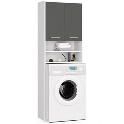 Afbeelding van AKORD Hangende wasmachinekast, bovenbouwkast, badkamerkast, commode, 64 x 180 30 cm (b h d), gewicht kg, wit/grafietgrijs, OP0LLAZPRALBIASZA