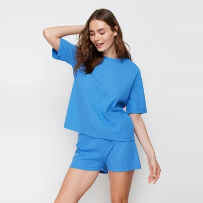 Afbeelding van Trendyol Indigo Wafelstof Gebreide Pyjamaset Met Shorts Thmss22Pt0524