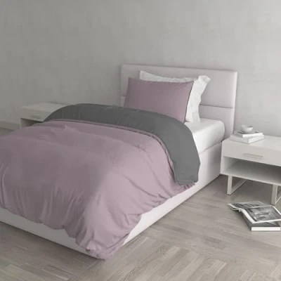 Afbeelding van Italian Bed Linen Natuurlijke Kleur Dekbedovertrek Set met Doubleface Effen Tas Sheet en Kussensloop, 100% Katoen, Antiek roze/donkergrijs, enkel