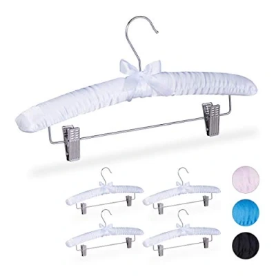Afbeelding van Relaxdays kledinghangers satijn broekhanger kleerhangers 5 stuks klemmen zacht wit