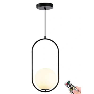 Afbeelding van KEFA Niet bedraad batterij aangedreven hangverlichting, geen draad halverwege de eeuw hanglamp glazen plafond opknoping verlichtingsarmatuur met witte bol kroonluchter voor keuken eiland