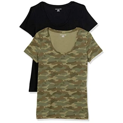 Afbeelding van Amazon Essentials 2 pack Classic fit T shirt met korte mouwen, groen Camo Print/Zwart, S