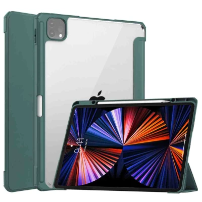 Afbeelding van Apple iPad Pro 12.9 (2021) Hoes: iMoshion Trifold Hardcase Bookcase Shockproof/Valbescherming Hardcase,Bookcase Groen Kunststof Tablet