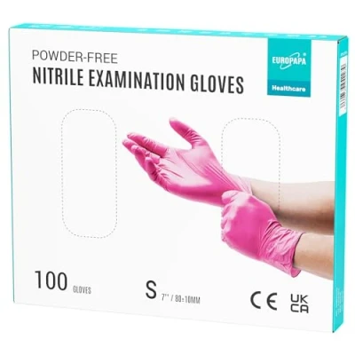 Afbeelding van EUROPAPA® 100 x nitrilhandschoenen, wegwerphandschoenen, onderzoekshandschoenen, nitril handschoenen, poedervrij, zonder latex, niet steriel, latexvrij, wegwerphandschoenen (S, Rozerood)