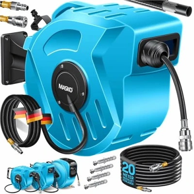 Afbeelding van MASKO® Persluchtslanghaspel automatische 1/4 aansluiting slanghaspel Slanghouder Persluchtslanghaspel, Blauw, 20m