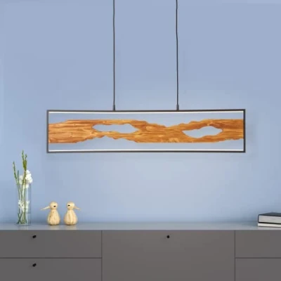 Afbeelding van Lightbox LED Hängelampe höhenverstellbare Pendelleuchte mit warmweißer Lichtfarbe 150 cm x 8,5 20 W 2300 Lumen aus Aluminium/Metall/Holz Kiefern in Schwarz/Braun