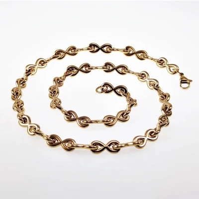 Afbeelding van 56cm x 8,5mm Halsketting Dames Oneindigheids Ketting Stalen Goudkleur Infinity Schakelketting