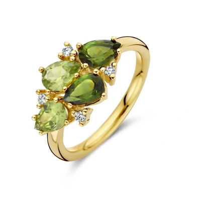 Afbeelding van 14K Geelgoud Ring Groen Toermalijn, Peridot En Diamant 0.06Ct H Si 4028730
