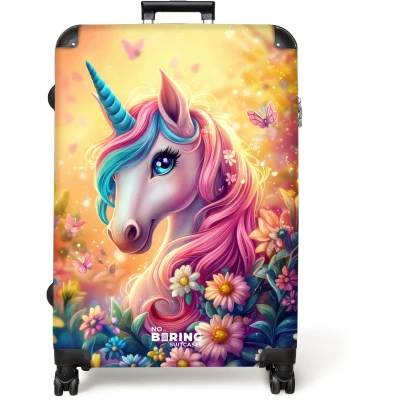 Afbeelding van NoBoringSuitcases.com® Koffer groot Reiskoffer lichtgewicht Eenhoorn met kleurrijke bloemen Rolkoffer 4 wielen Grote trolley XL 98 liter bagage