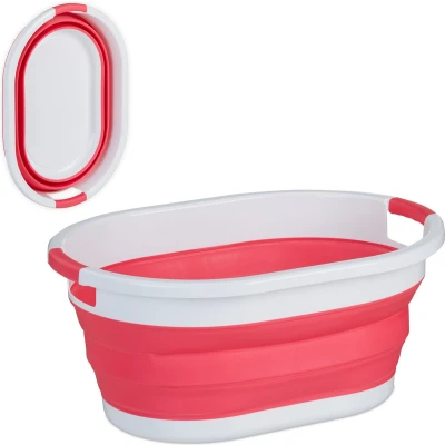Afbeelding van Relaxdays opvouwbare wasmand kunststof draagbare wasgoedmand 36 liter heupwasmand roze
