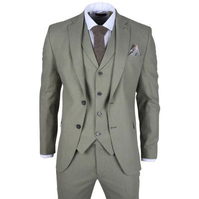 Afbeelding van Heren Sage Tailor Fit 3 delig linnen zomertrouwpak