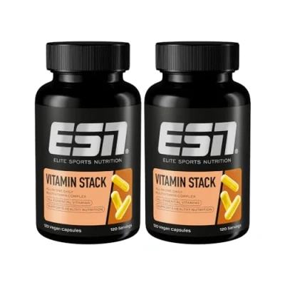 Afbeelding van ESN VITAMIN STACK, 2 x 120 Vegan Capsules, Multivitamin, Alle Essentiële Vitamines Gemaakt in Duitsland, Laboratorium Getest
