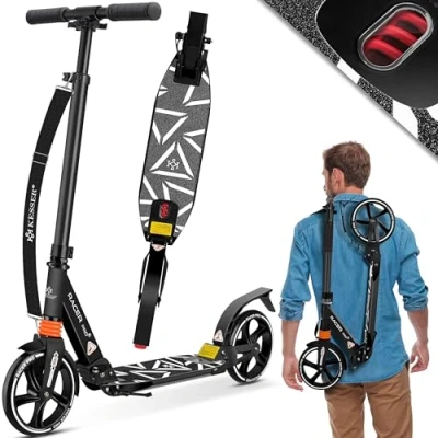 Afbeelding van KESSER® Pro S Cityroller Scooter 205 mm wielen PU Big Wheel step met dubbele vering, inklapbaar en in hoogte verstelbaar, voor volwassenen kinderen, zwart