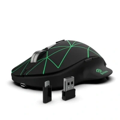 Afbeelding van INCA IWM 551 muis, 4 Led kleuren. USB en Type C ontvanger. Oplaadbaar accu. ON/OFF switch. DPI: 800 1200 1600. Spinneweb design.