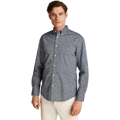 Afbeelding van Tommy Hilfiger Heren Flex POPLIN LINR Floral RF Shirt MW0MW38089 L/S Shirt, blauw, L, Blauw (Night Sky/Ivory Petal Prt), L