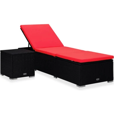 Afbeelding van Ligbed met kussen en theetafel poly rattan rood