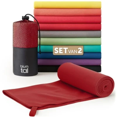 Afbeelding van Blumtal Sporthanddoek microvezel: 180 x 90cm 80 40cm, donkerrood, set