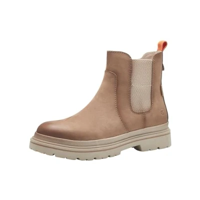 Afbeelding van Tamaris Enkellaarsjes met plateauzool, Dames, Maat: 37, Camel nubuc Leer