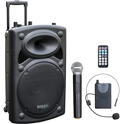 Afbeelding van Ibiza Sound PORT15VHF BT 800W Draagbaar PA systeem met USB MP3, REC, VOX,Bluetooth Zwart