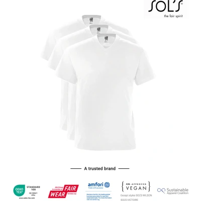 Afbeelding van 3 Pack SOLS V hals, Heren T Shirt 100% katoen wit, Maat XL