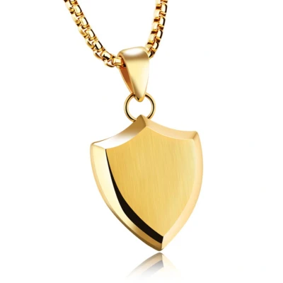 Afbeelding van Heren Ketting Mendes Kettinghanger Schild Edelstaal Goudkleurig