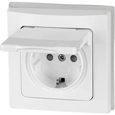 Afbeelding van Inbouw stopcontact IP44, All in One, serie C1, wit mat