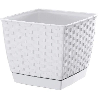 Afbeelding van Prosperplast Plantenpot wit rotan kunststof 14x12 cm Plantenpotten